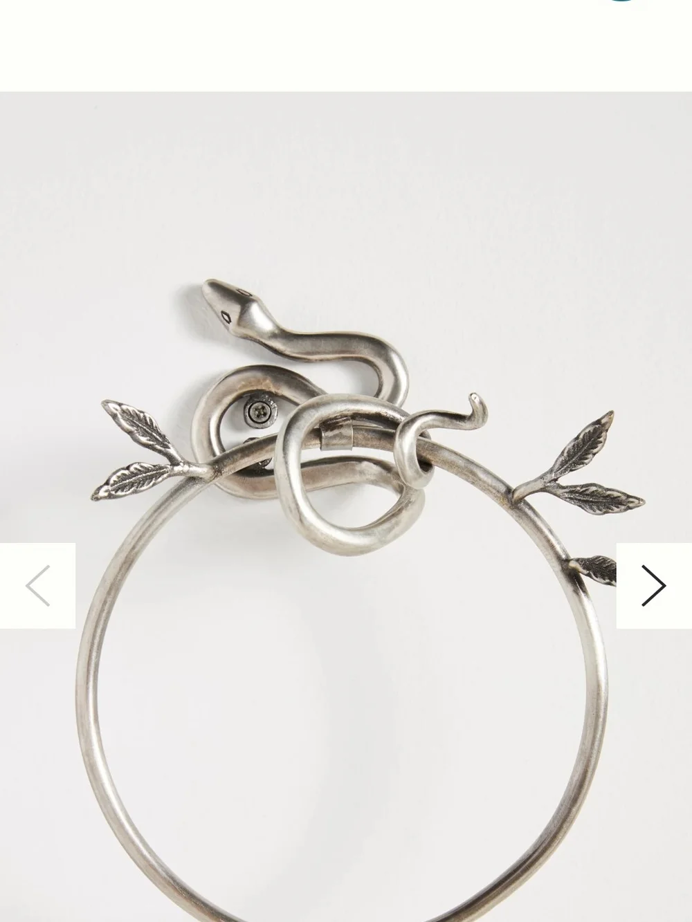 Anthropologie  Silver Tone Snake & Leaf Towel Ring
